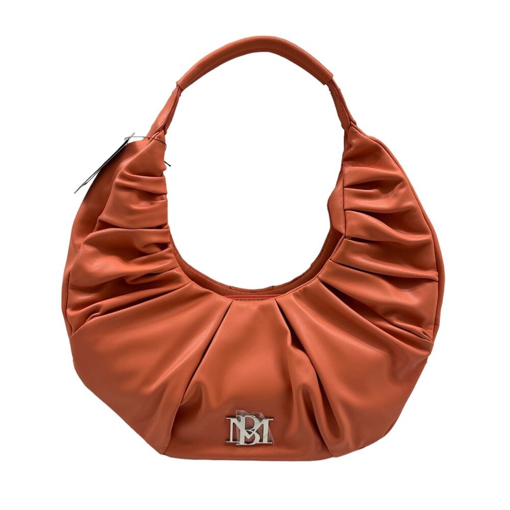 Badgley Mischka - Pleats Shoulder Bag - Coral/ Orange Vegan Leather - NWT